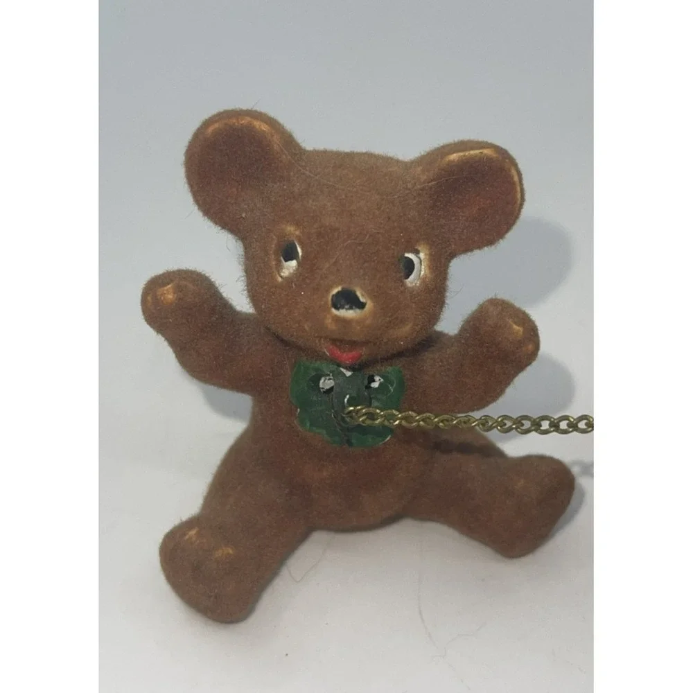 Ceramic Bear Figurines Flocked Brown vintage 1950s Rare‎ MCM Signed 4